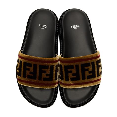 fendi logo slides velvet|farfetch fendi shoes.